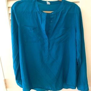 Old Navy, sheer, long sleeve, business casual, teal button up shirt, size L
